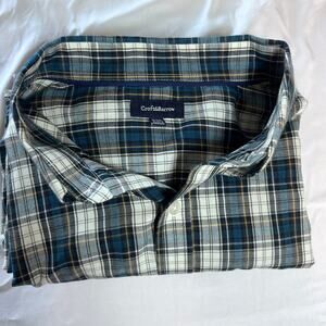 NWT Croft & Barrow Men XXL Easy-Care Plaid Button Up Long Sleeve Shirt Blue Gray